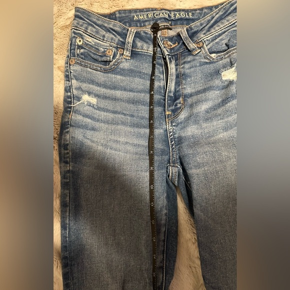 American Eagle Outfitters AEO Distressed Blue Hi-Rise Jeggings Stretch Jeans - Picture 4 of 16